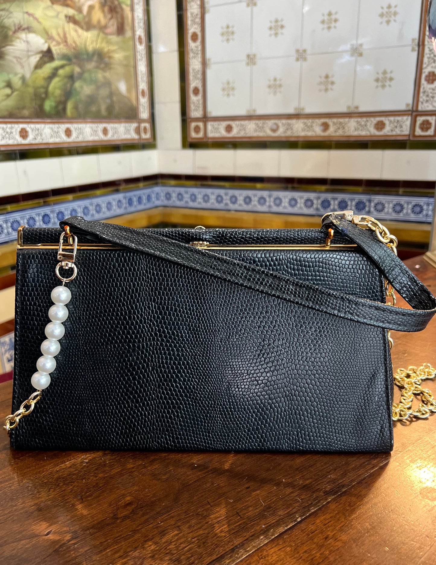 Upcycled Vintage Leather Bag With Mirror & file