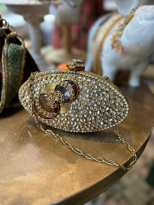 Luxe Upcycled Bejewelled Clutch bag with chain