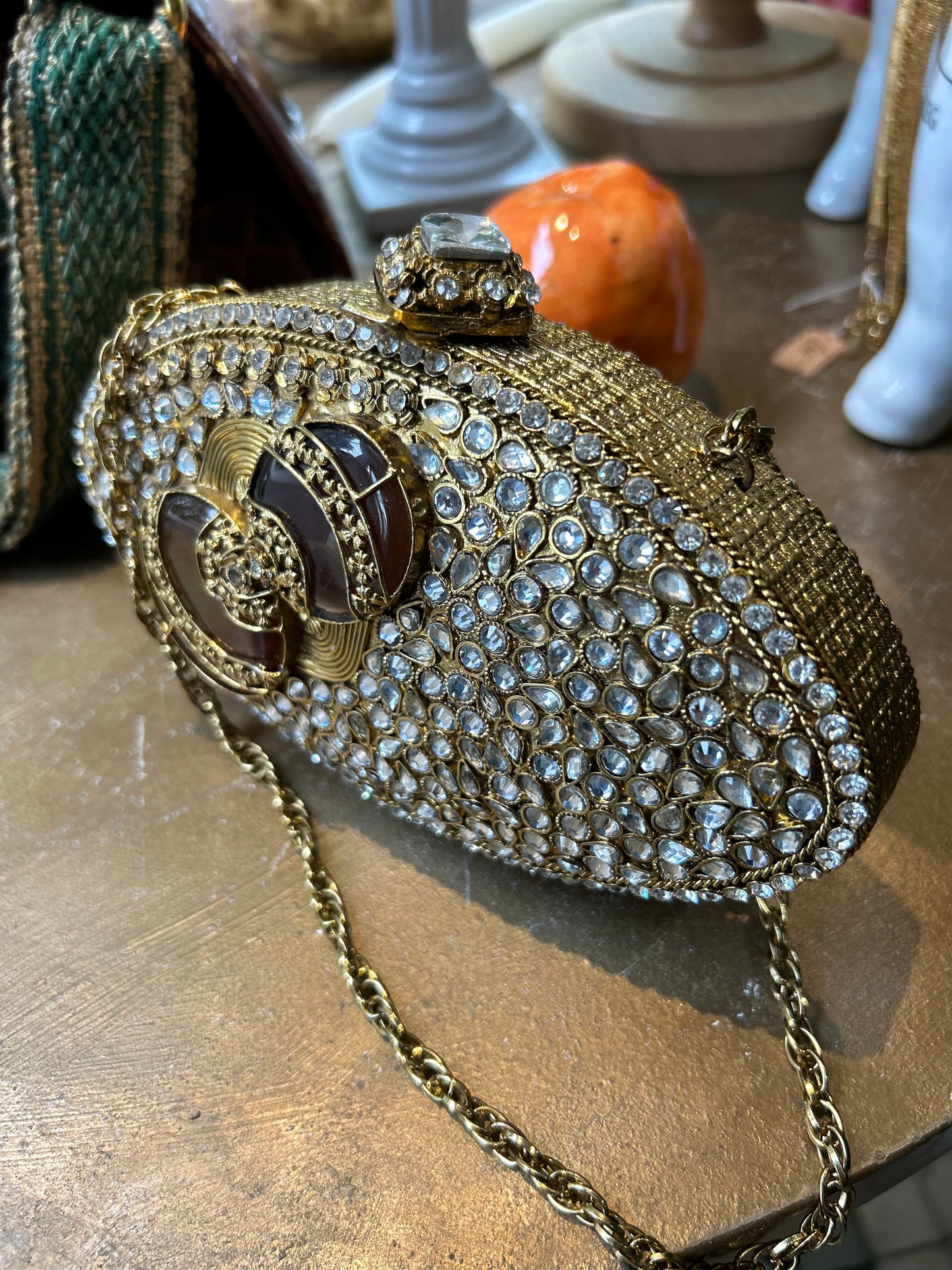 Luxe Upcycled Bejewelled Clutch bag with chain
