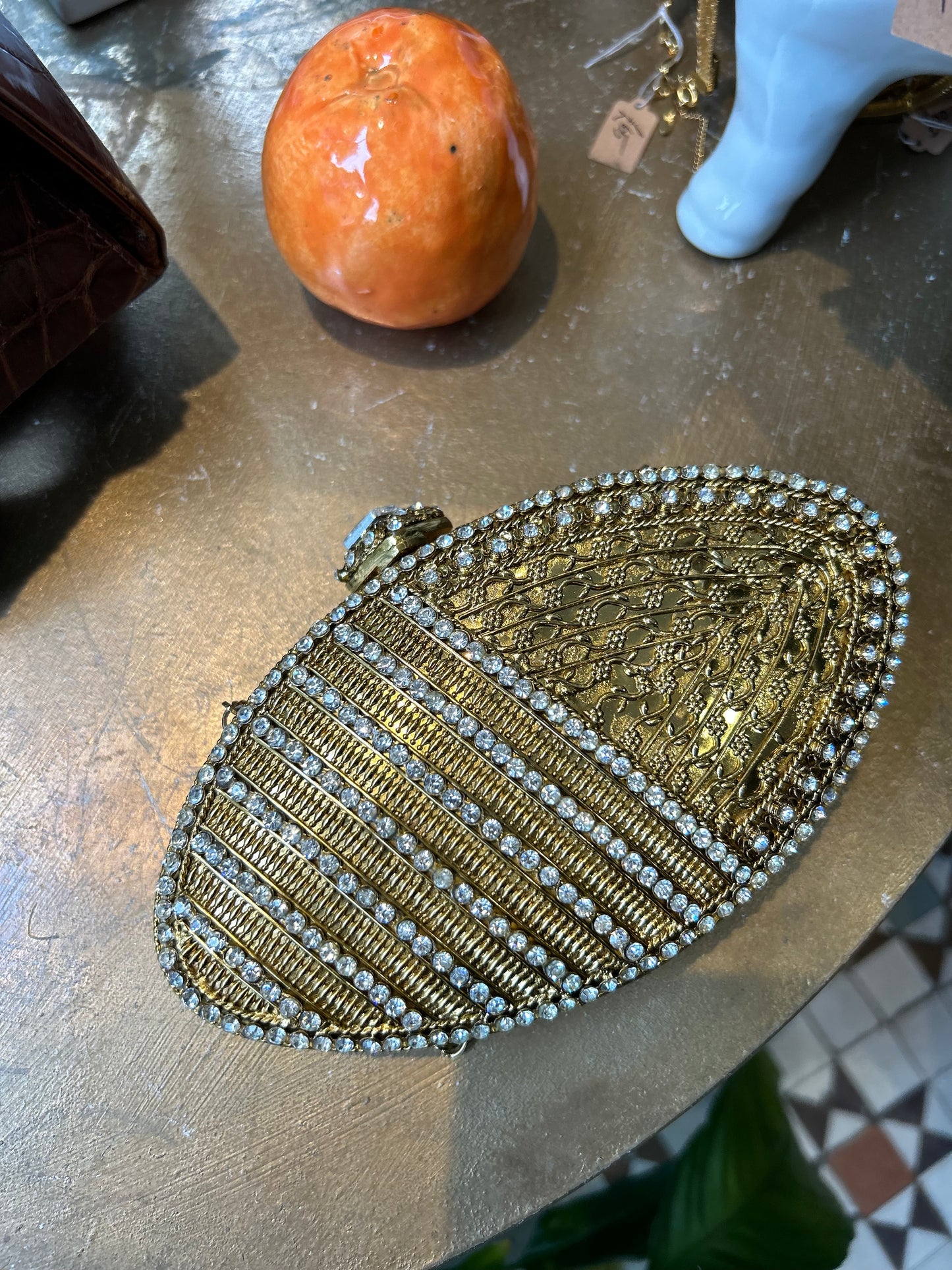 Luxe Upcycled Bejewelled Clutch bag with chain