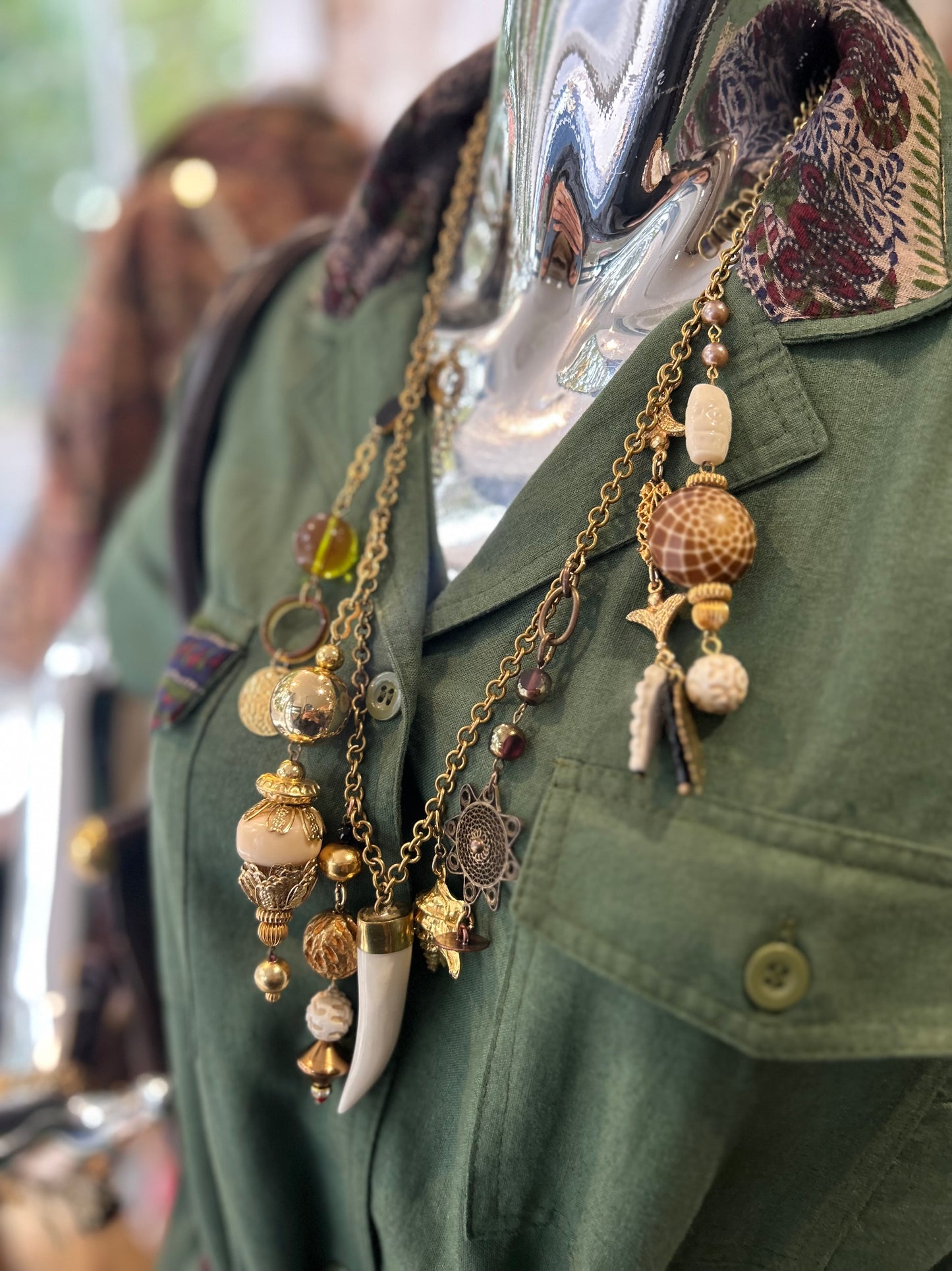 Upcycled Brass & Mixed Bead Charm Necklace