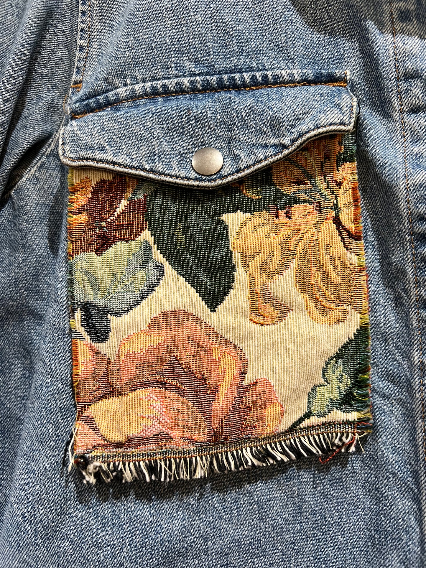 Upcycled Loose Denim Jacket With Tapestry