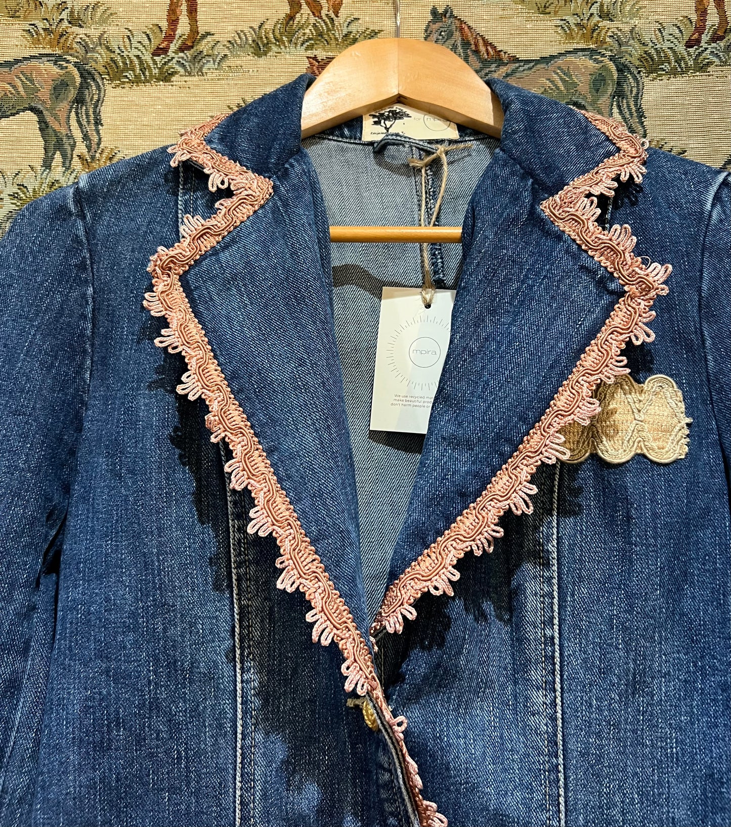 Upcycled Denim Blazer With Vintage Trims
