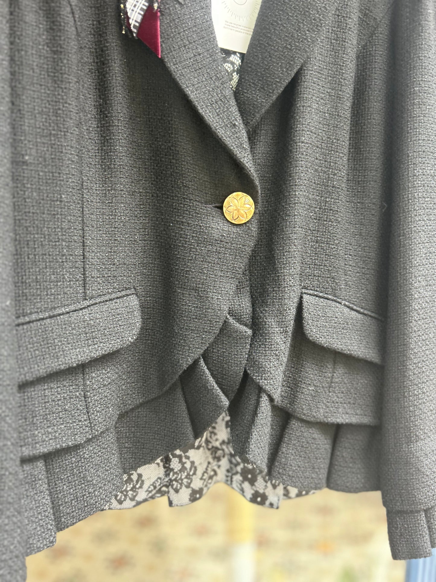 Upcycled Ruffle Hem Blazer Jacket