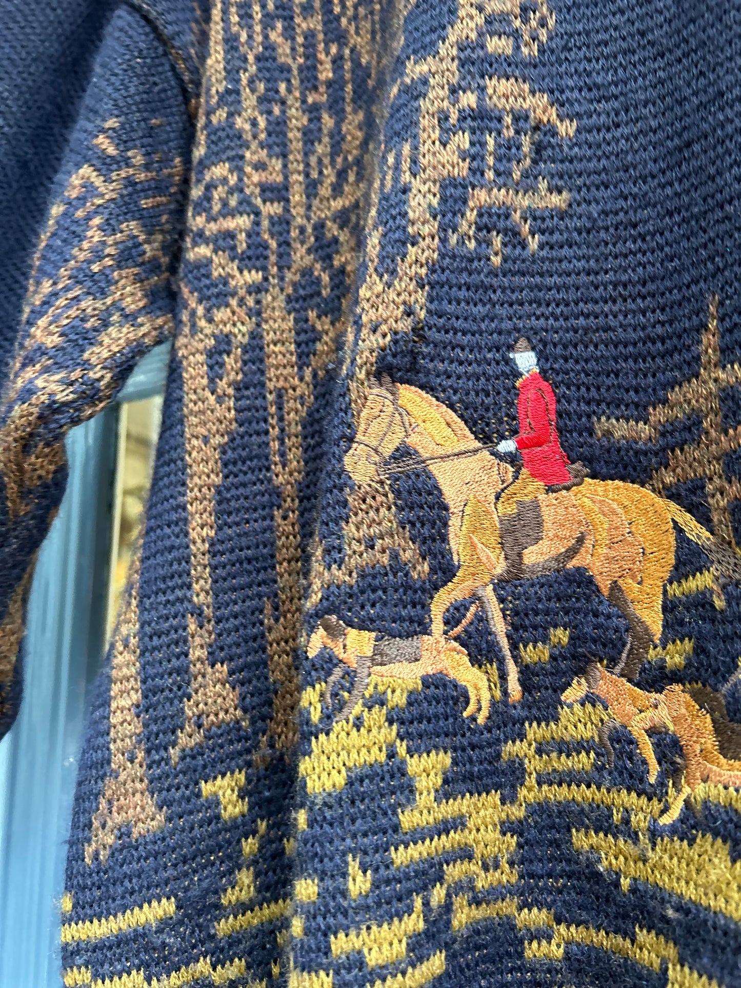 Vintage Wool Embroidered Hunting Sweater knitwear.