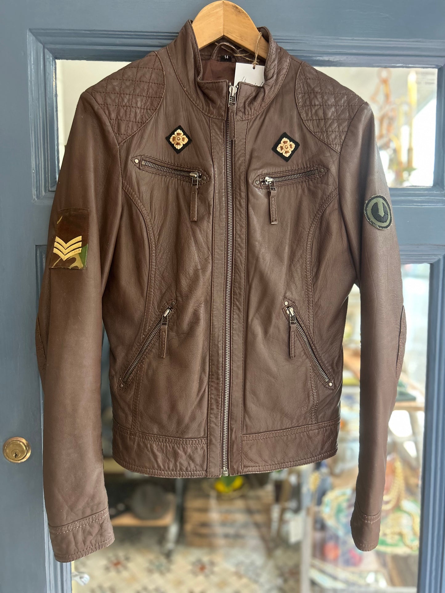 Upcycled Brown Faux Leather Casual Jacket