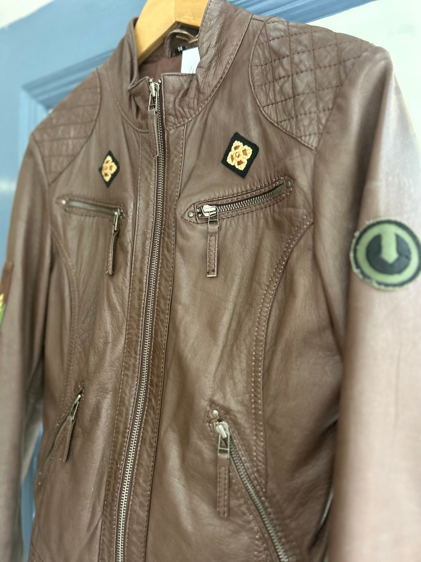 Upcycled Brown Faux Leather Casual Jacket