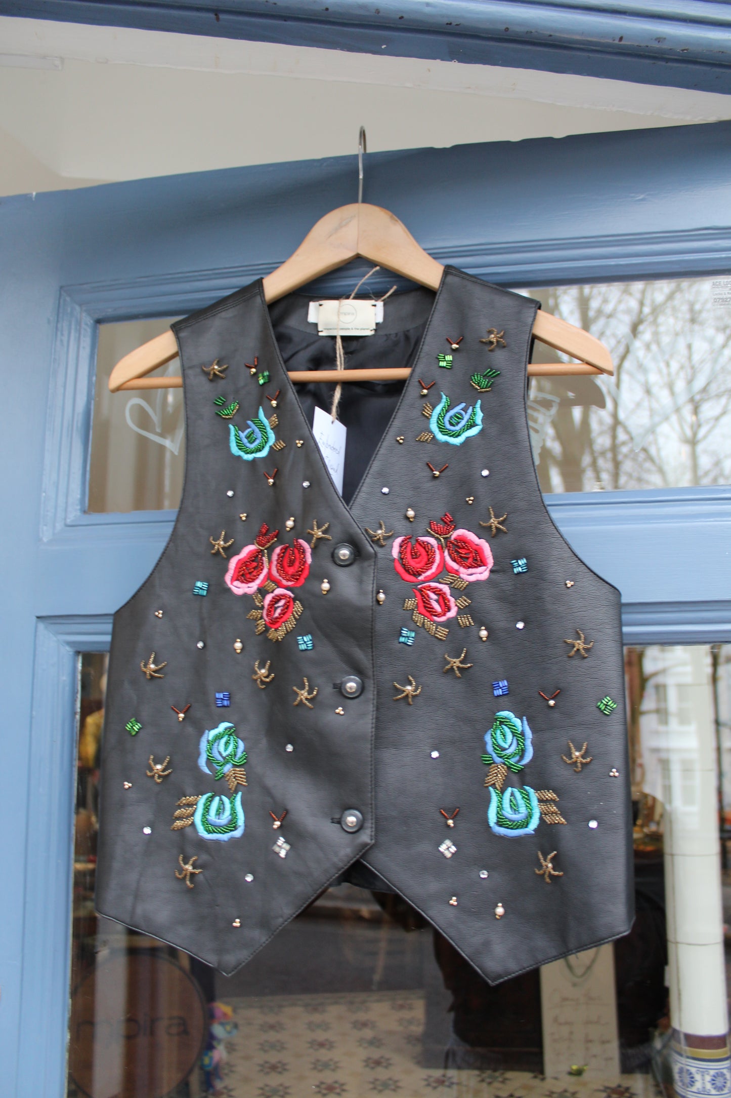 Upcycled Embroidered & Embellished Leather Waistcoat