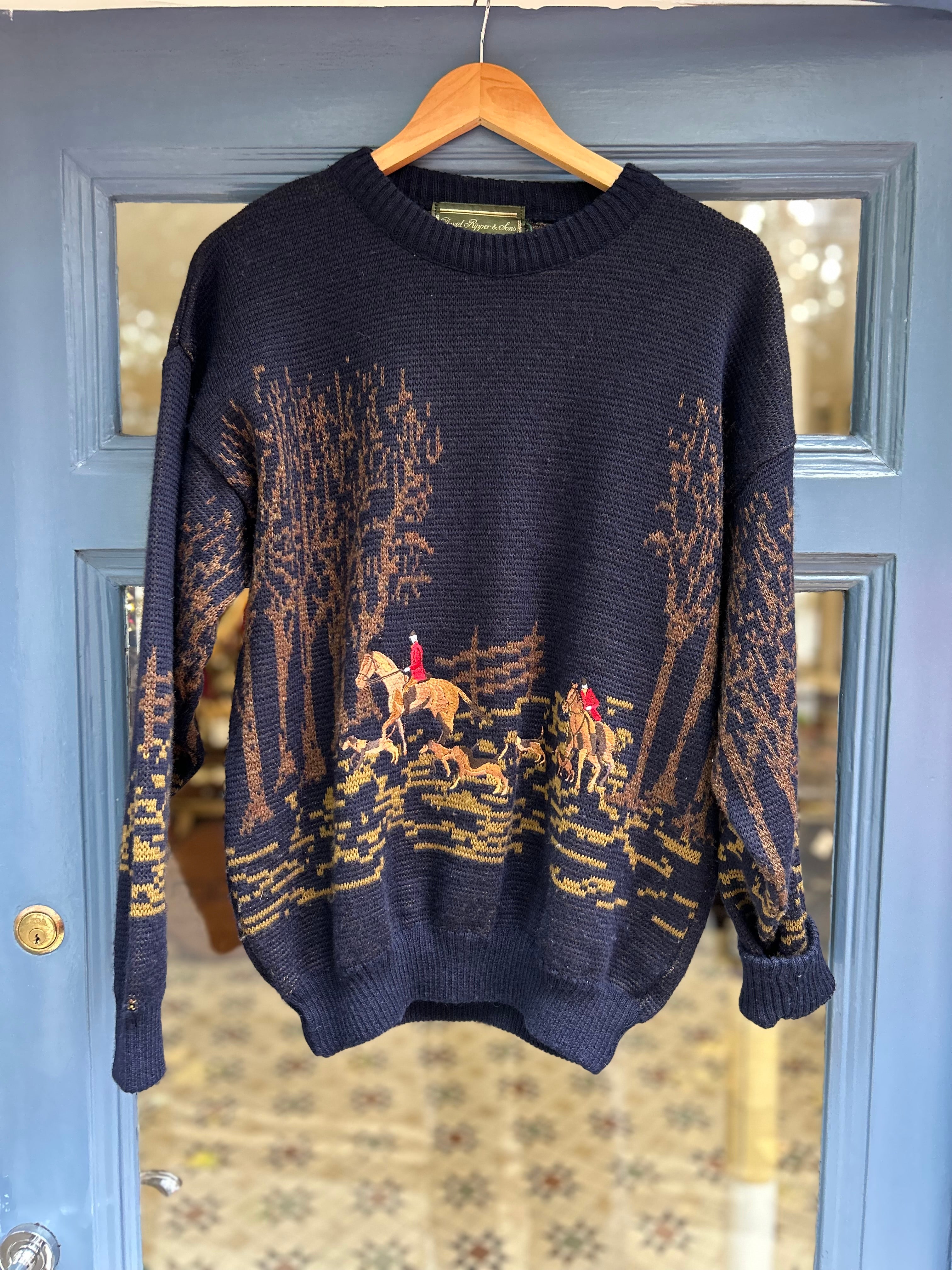 Vintage Wool Embroidered Hunting Sweater knitwear