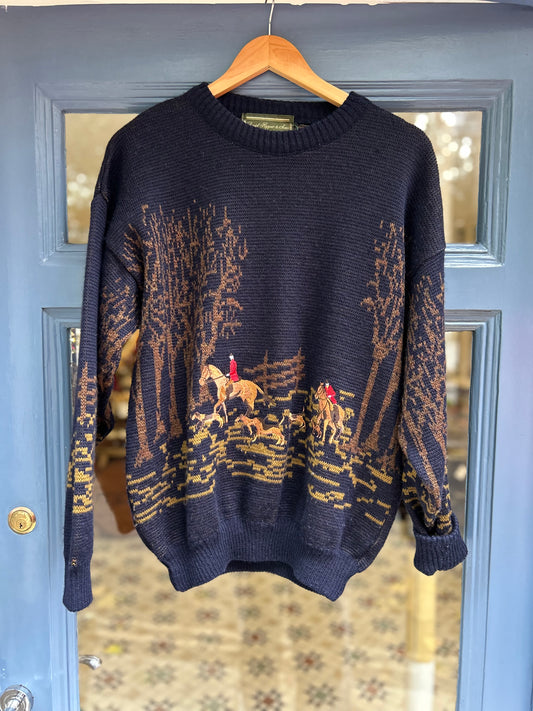 Vintage Wool Embroidered Hunting Sweater knitwear.