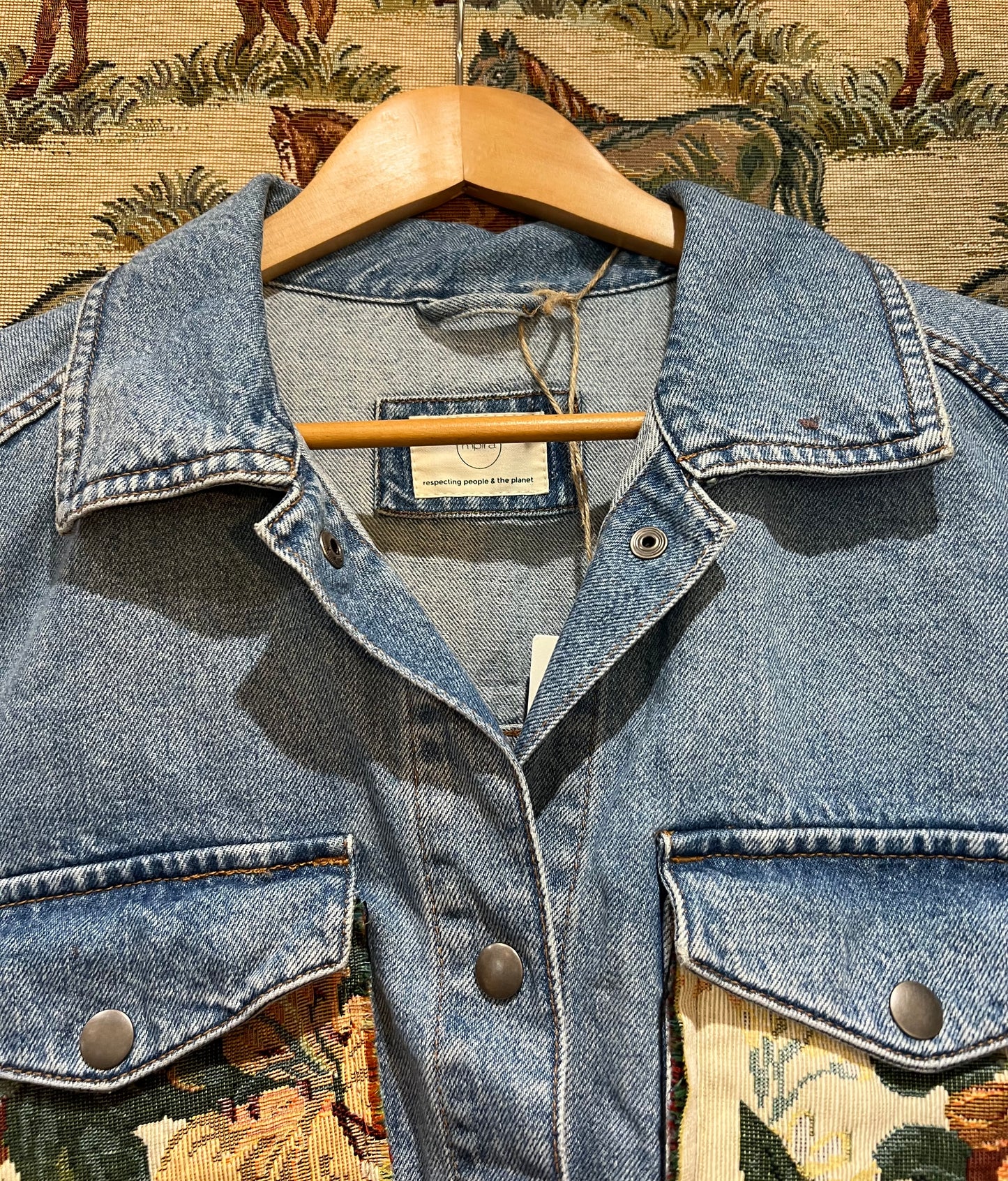 Upcycled Loose Denim Jacket With Tapestry