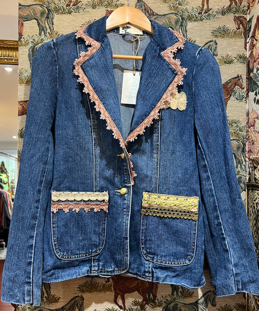 Upcycled Denim Blazer With Vintage Trims