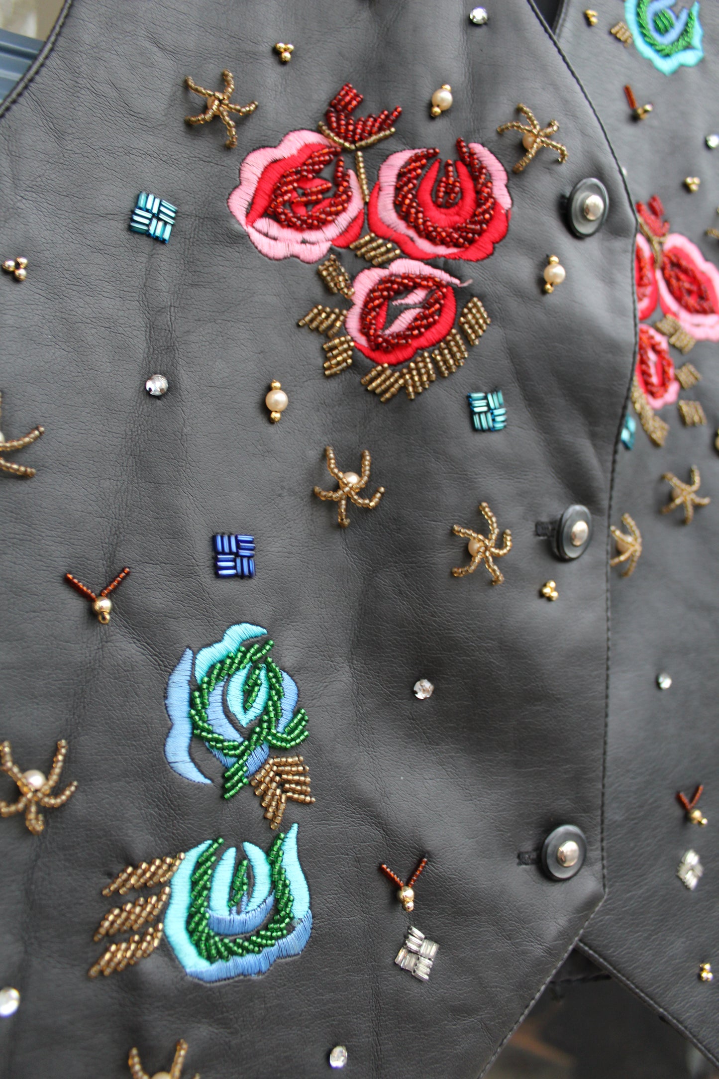 Upcycled Embroidered & Embellished Leather Waistcoat