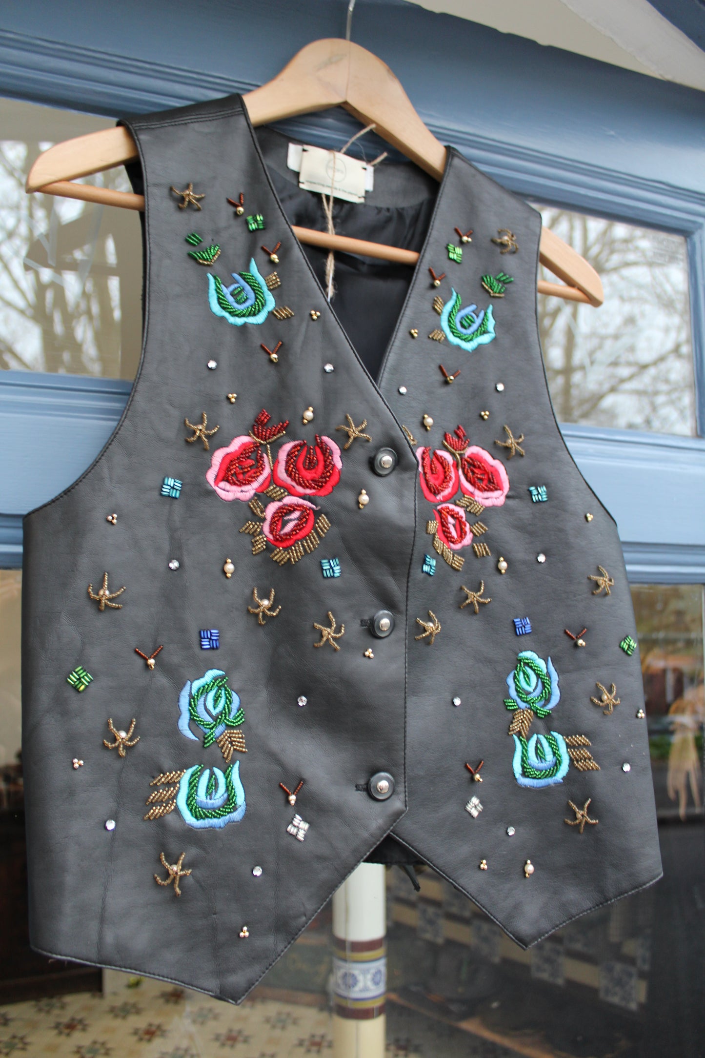 Upcycled Embroidered & Embellished Leather Waistcoat