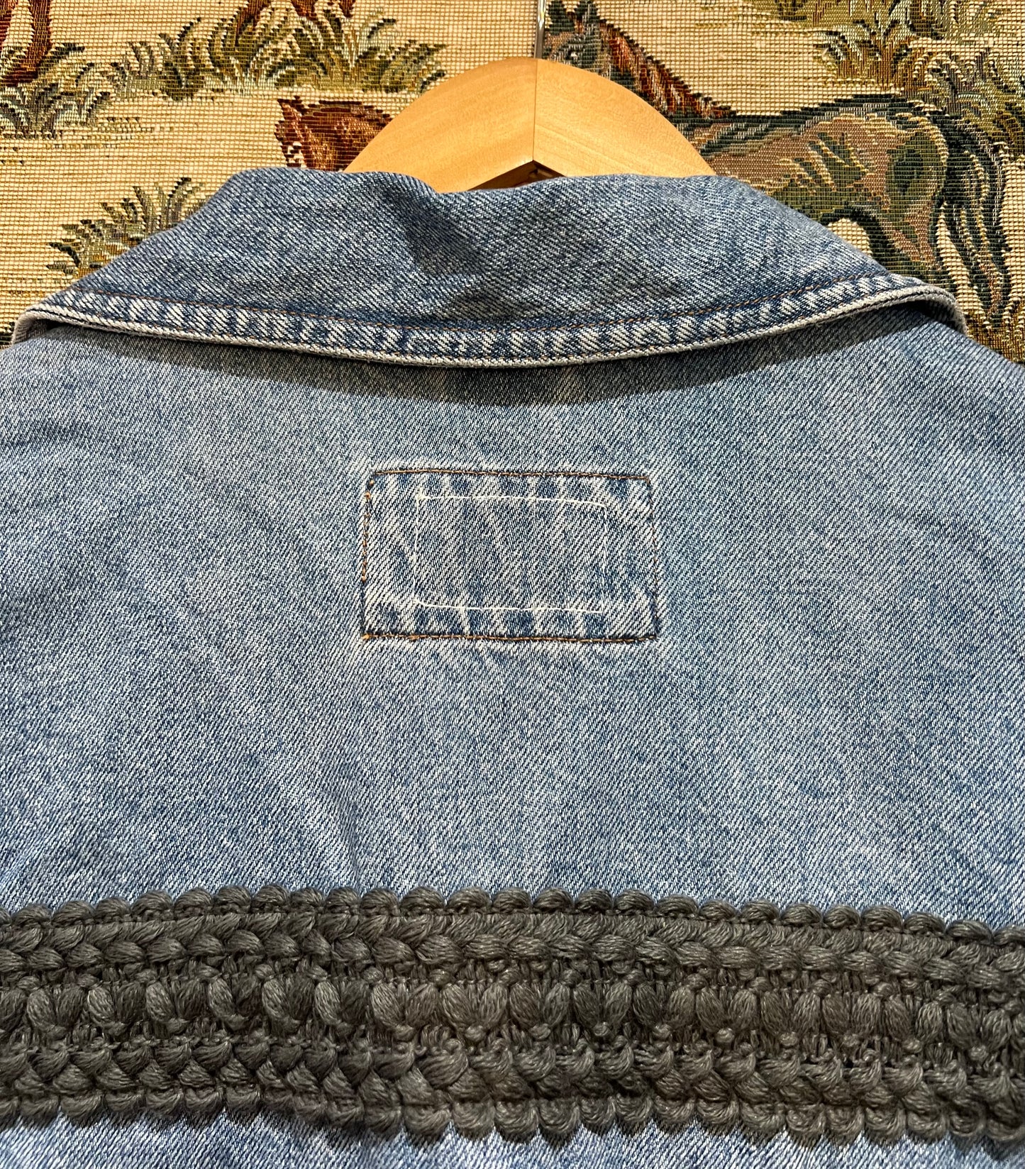 Upcycled Loose Denim Jacket With Tapestry