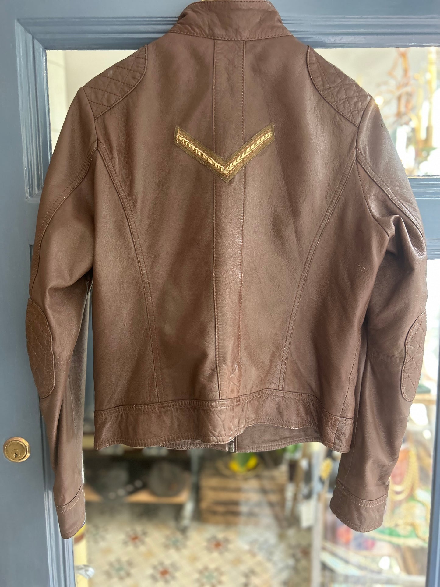 Upcycled Brown Faux Leather Casual Jacket