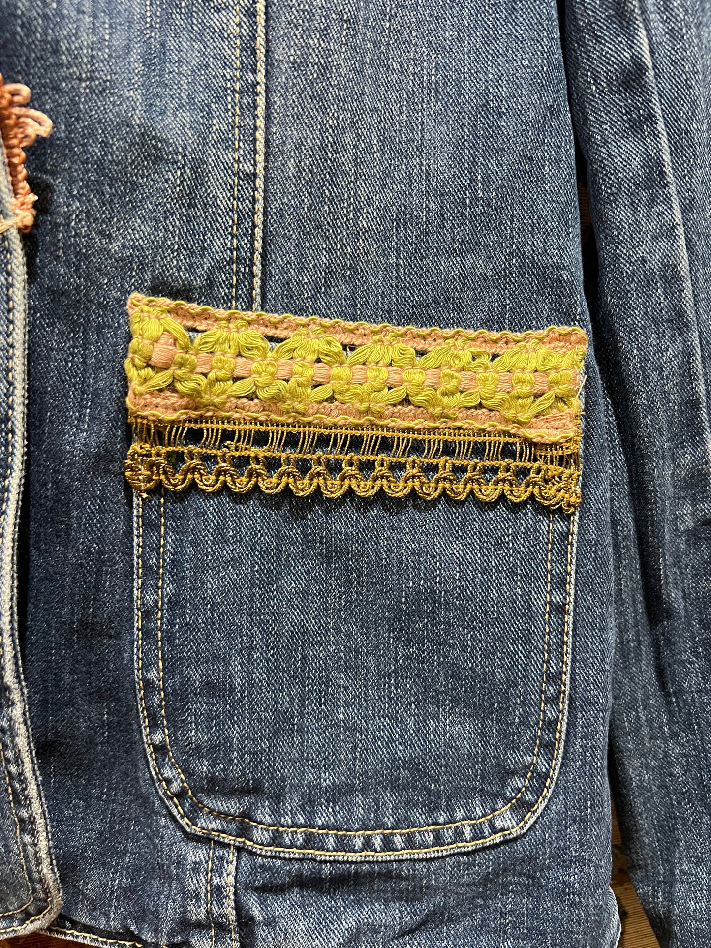 Upcycled Denim Blazer With Vintage Trims