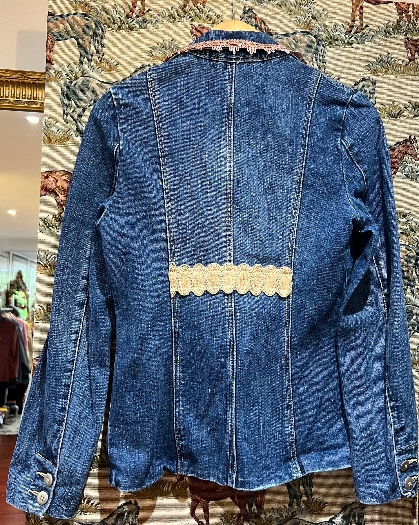 Upcycled Denim Blazer With Vintage Trims