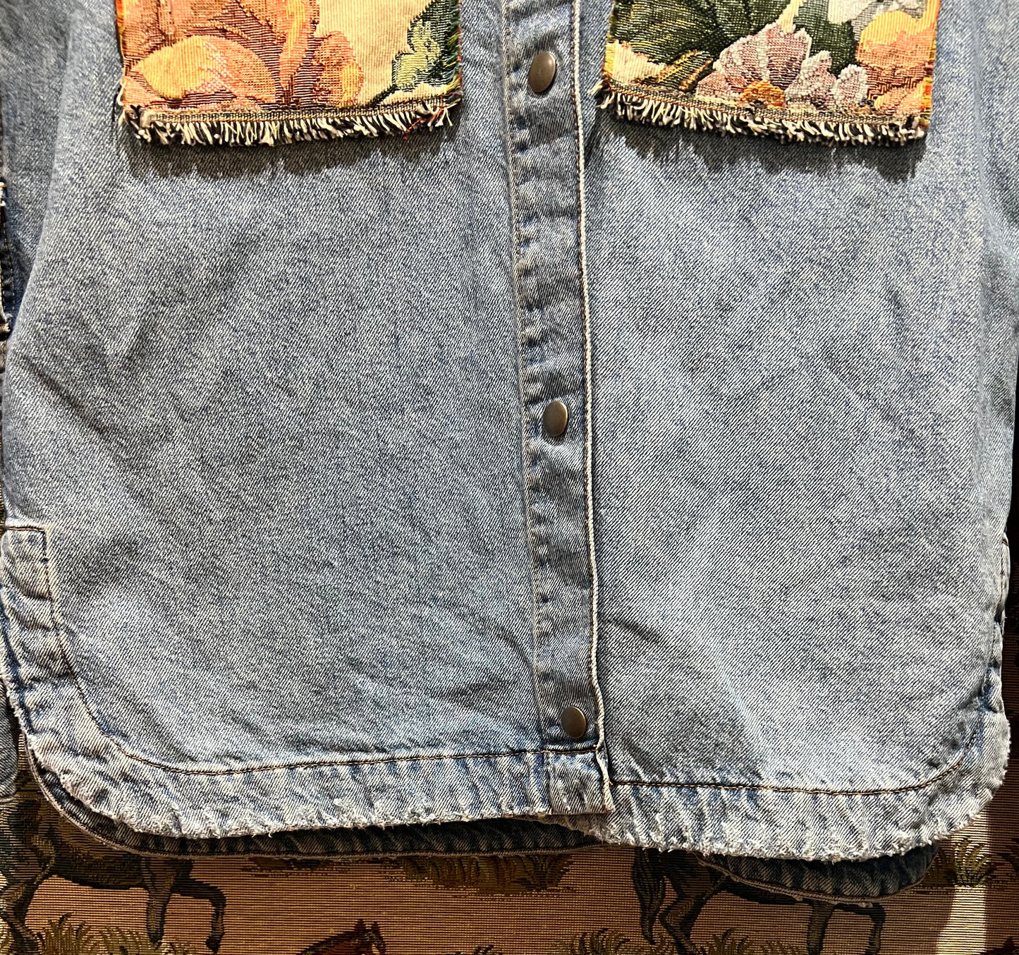 Upcycled Loose Denim Jacket With Tapestry