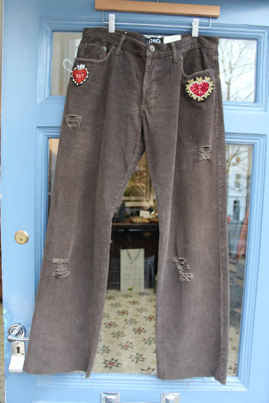 Upcycled D&G wide leg corduroy trousers