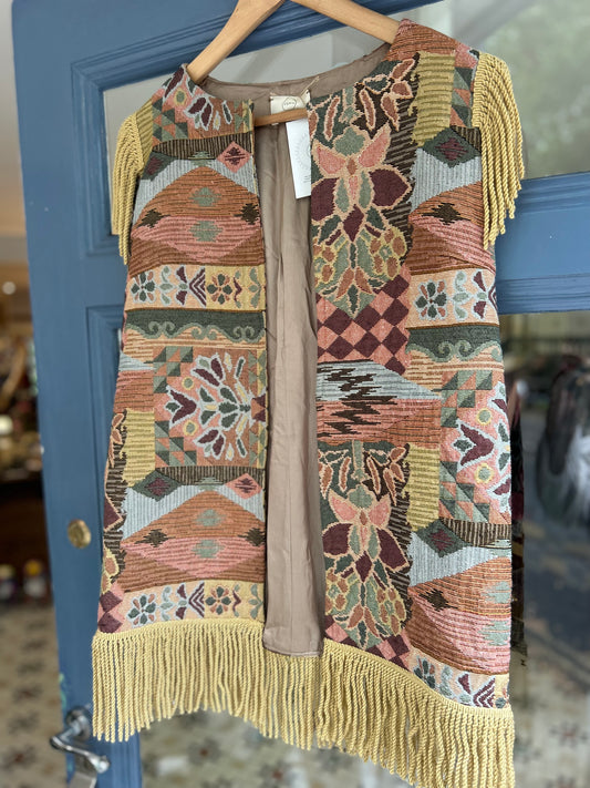 Upcycled Fringe TasselWaistcoat Tapestry Jacket