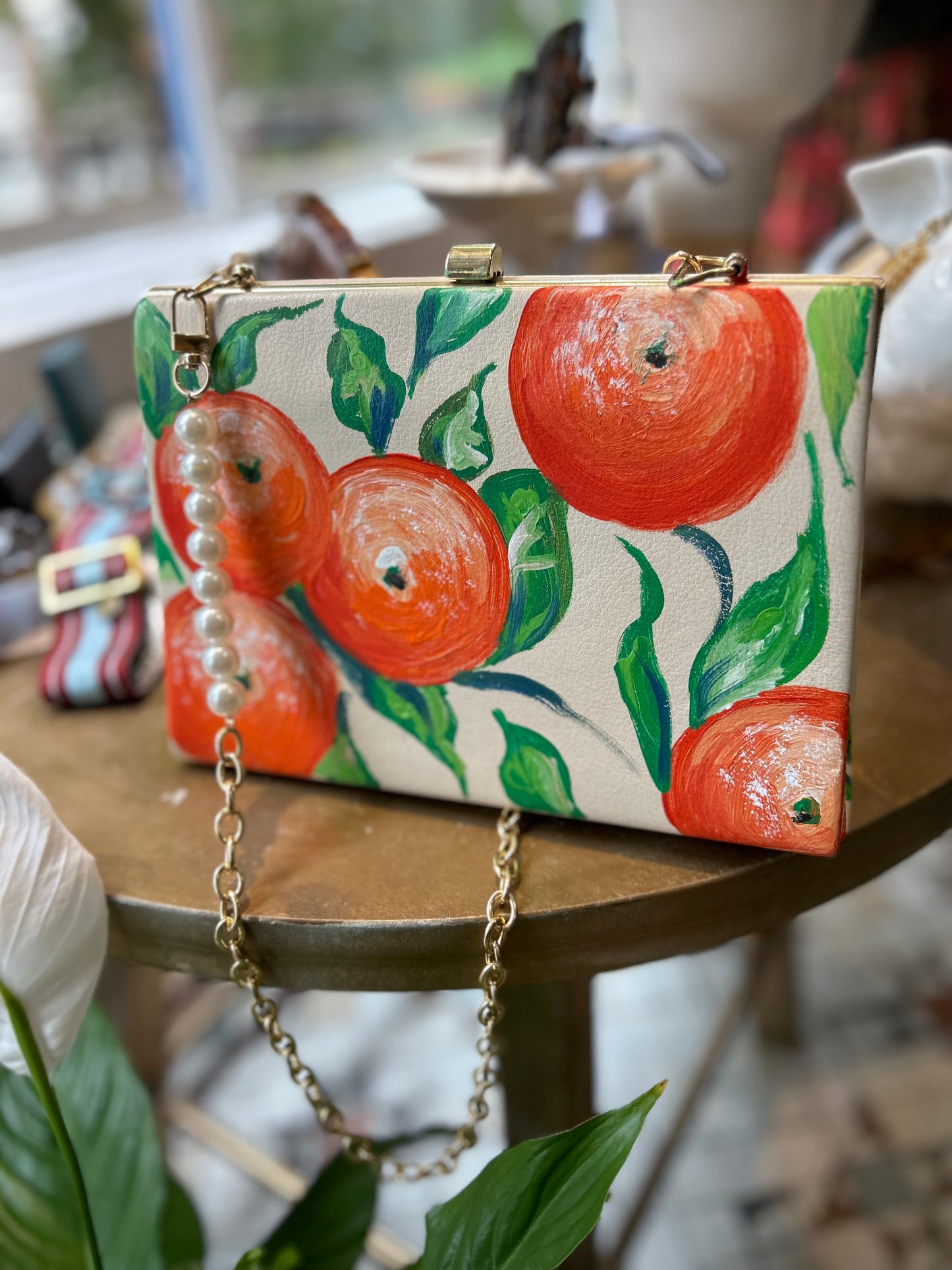 Handpainted Lemon & Orange Vintage Leather Handbag