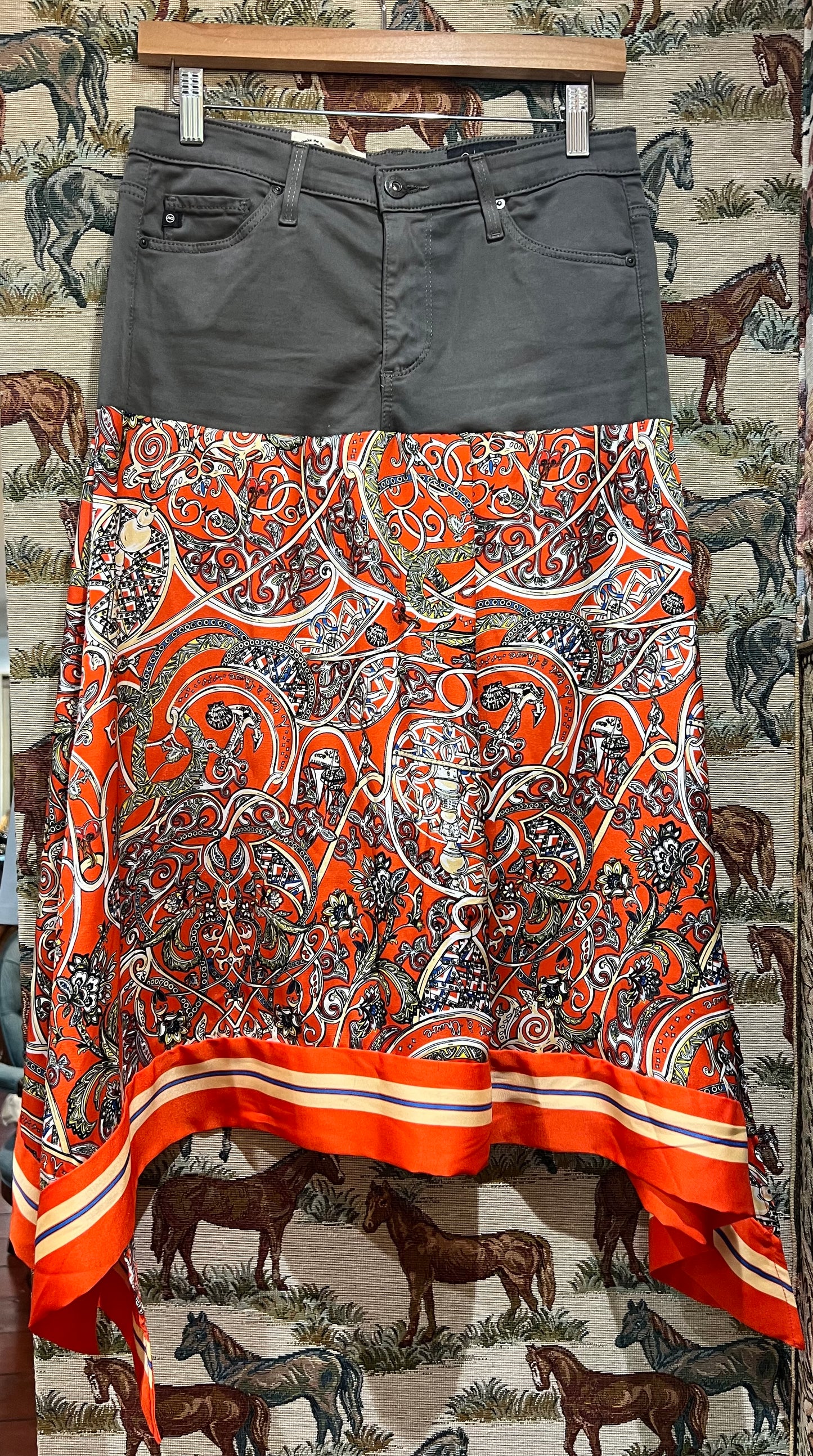 Upcycled AG Jeans and Scarf Skirt