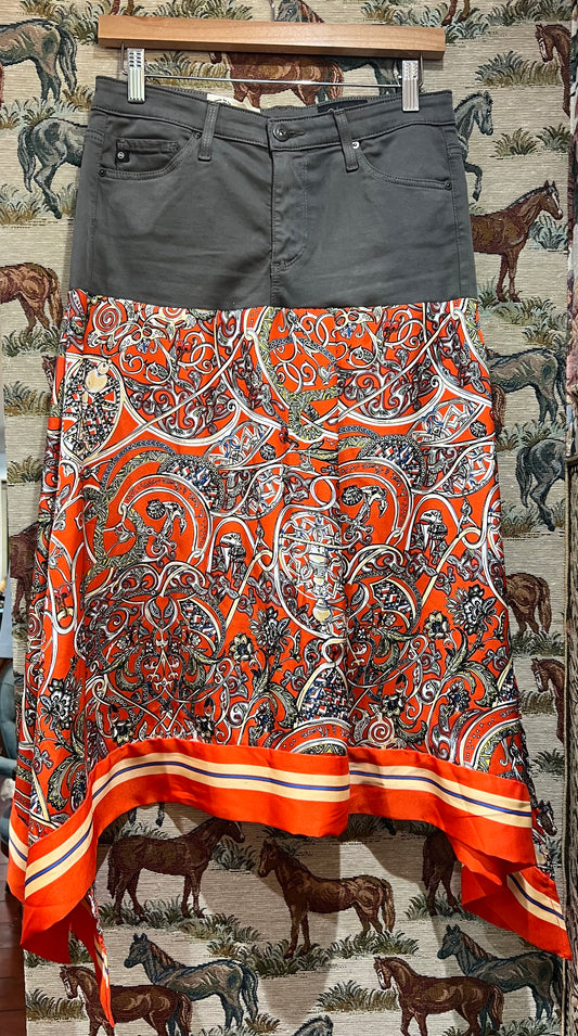 Upcycled AG Jeans and Scarf Skirt