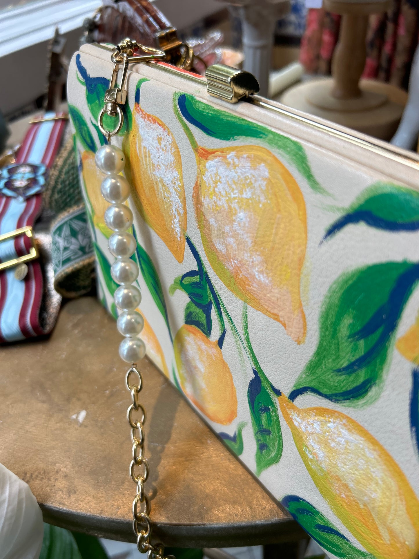 Handpainted Lemon & Orange Vintage Leather Handbag