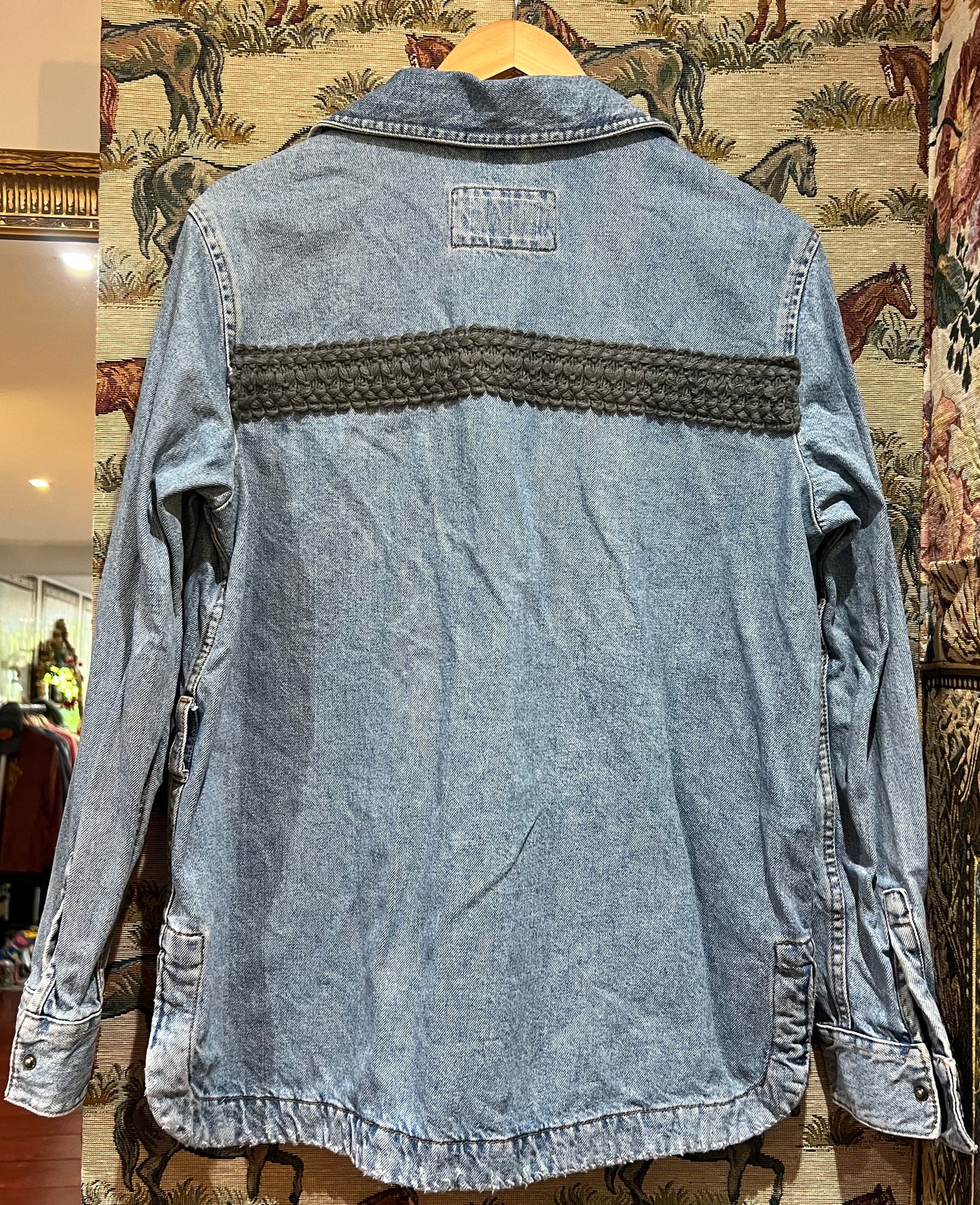 Upcycled Loose Denim Jacket With Tapestry