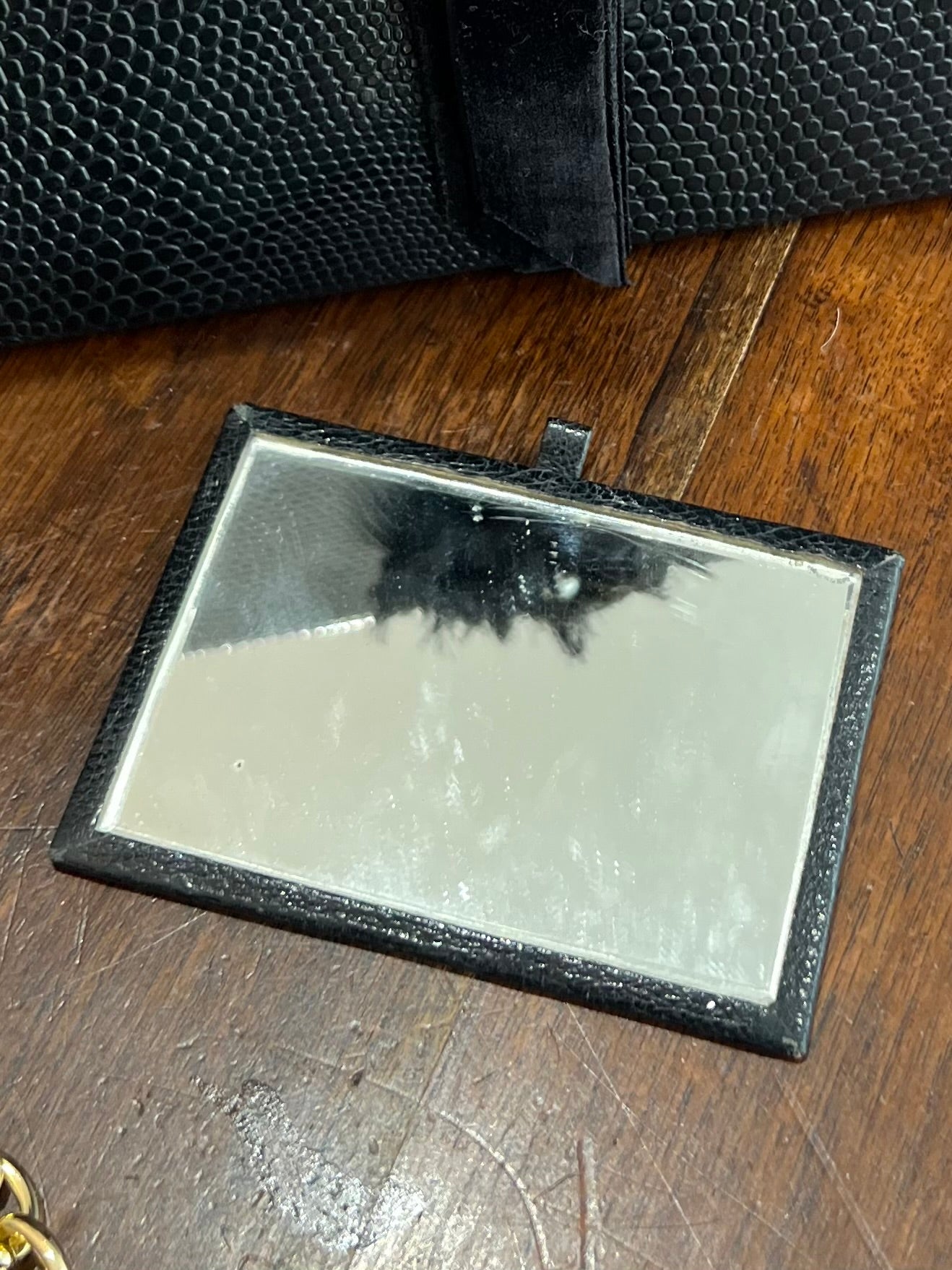 Upcycled Vintage Leather Bag With Mirror & file