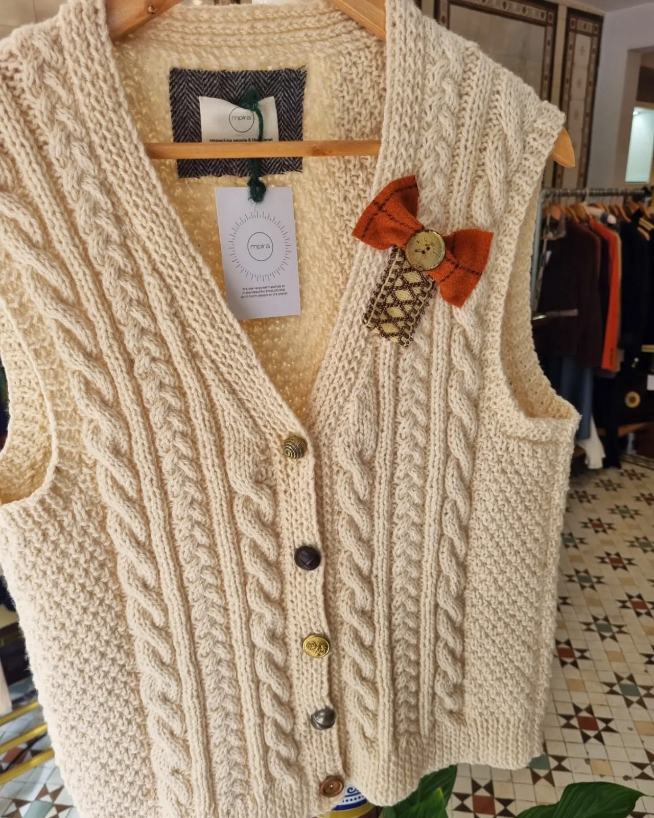A Knitwear Hand Knitted Wool Upcycled Waistcoat from mpira.