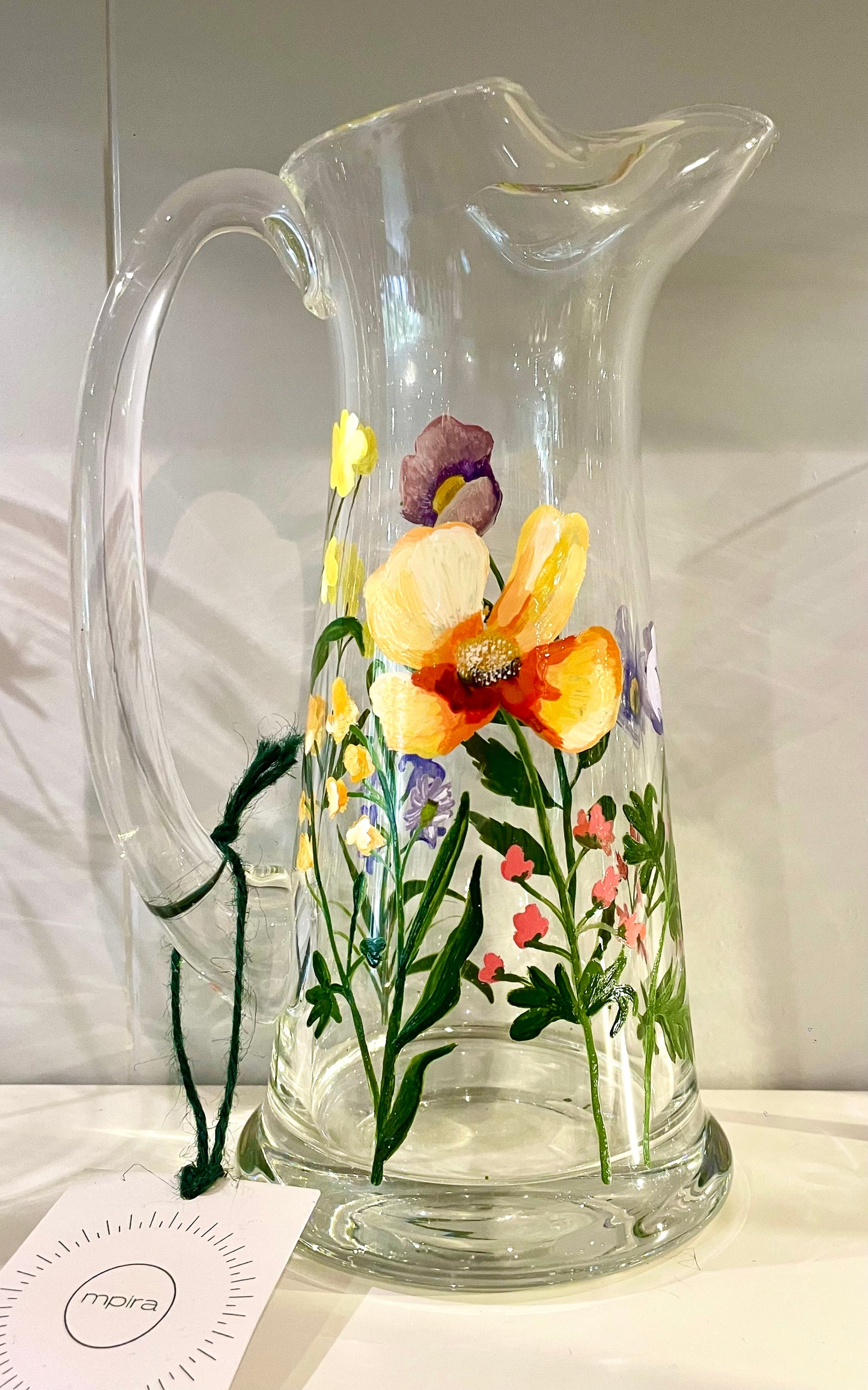 SOLD Hand Painted Glass Jug