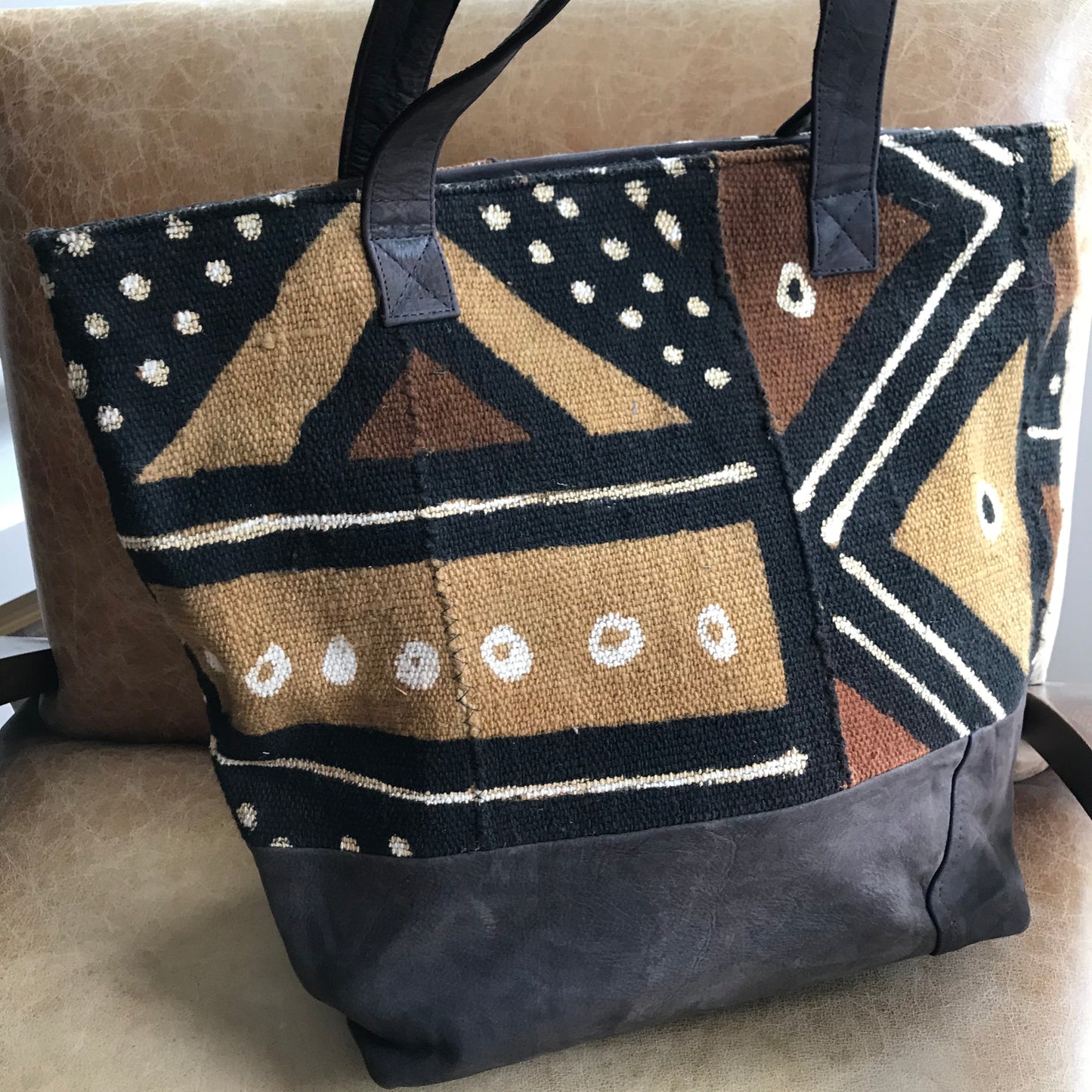 A Brown Mudcloth Tote Bag from Mpira.